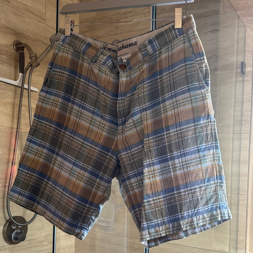 Tommy Bahama Men's Plaid Shorts - Blue, Brown, and Tan